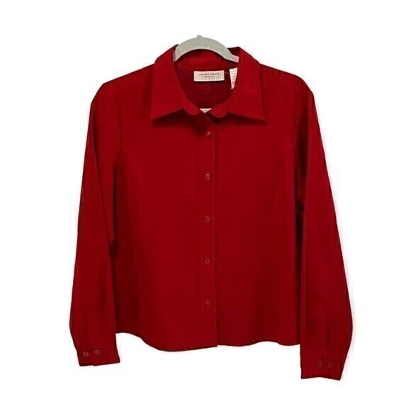 Lemon Grass Petite Western Suede Red Velvet Feel Button Down Blouse Size PL - Picture 8 of 8